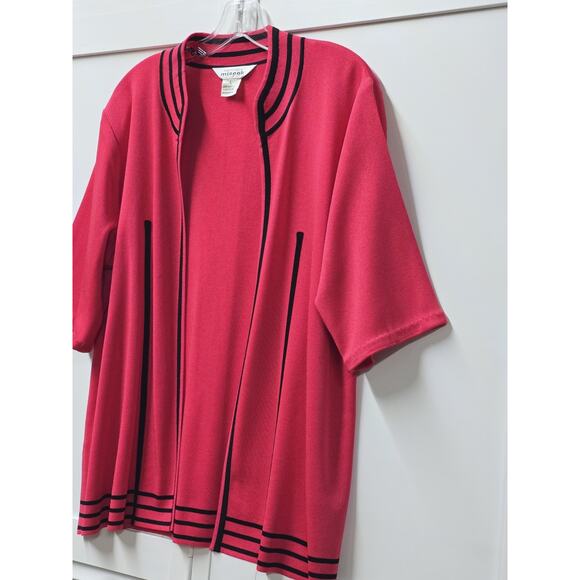 Misook Jacket Short Sleeve Open Front Business Career Pink Black Size Large - Picture 3 of 7